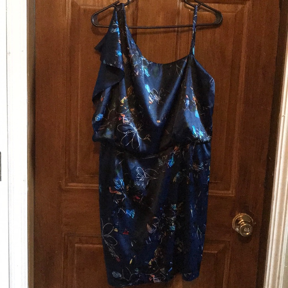 Jessica Simpson blue floral asym. shoulder size 10